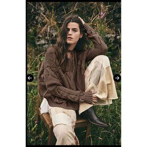 NWT! Free People We The Free In A Daze Pullover Sweater Size XL Cable Knit Brown